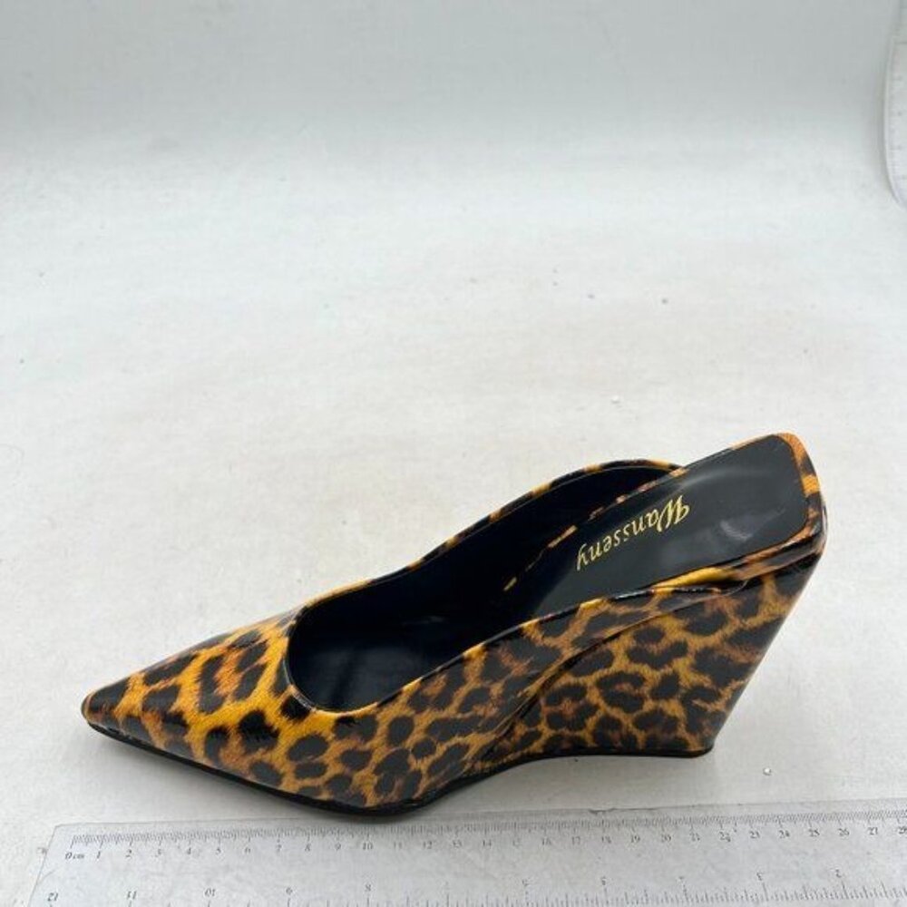 Wansseny Leopard Women Casual Pointed Toe Slide Mules Wedge Heel Sandals Slip On